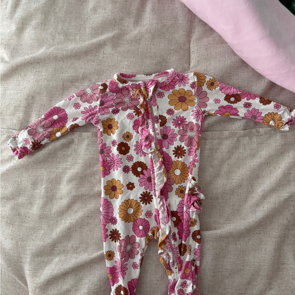 Angel Dear Pink and Orange Floral Footie
